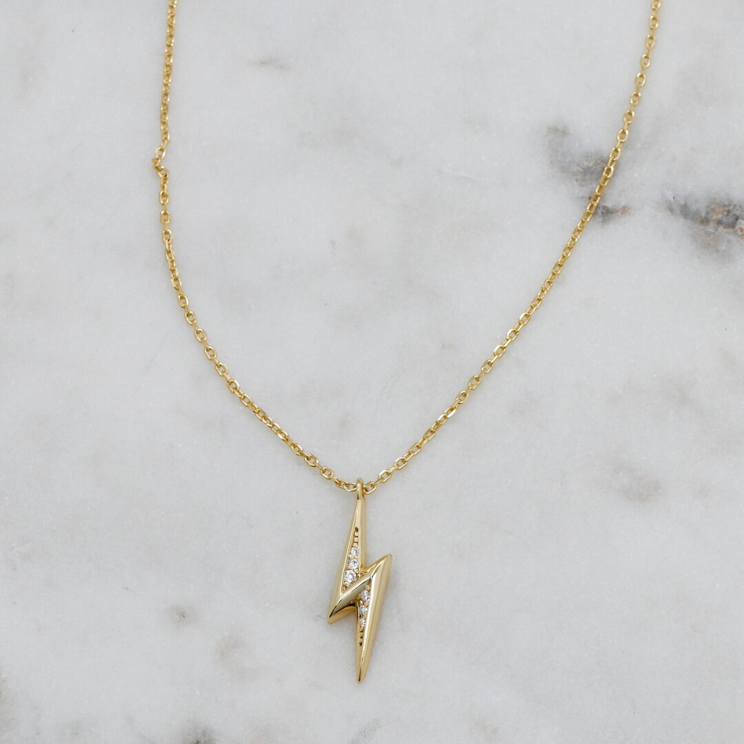 Lightning Bolt Necklace Dainty Gold Necklace Lightning Etsy