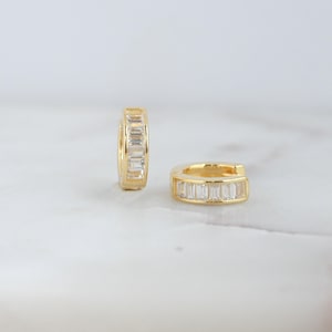 Baguette Huggie Earrings, Diamond Huggies, Gold Hoop Earrings, Huggie Earrings,  Small Hoops, Huggies, Tiny Hoop Earrings, Tiny Hoops, Gift