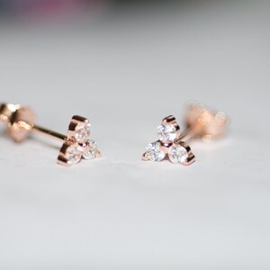 Three Stone CZ Stud Earrings, Triangle CZ Earrings, Simple Gold Stud Earrings, Dainty Stud Earrings, Triangle Shaped Diamond Earrings image 8