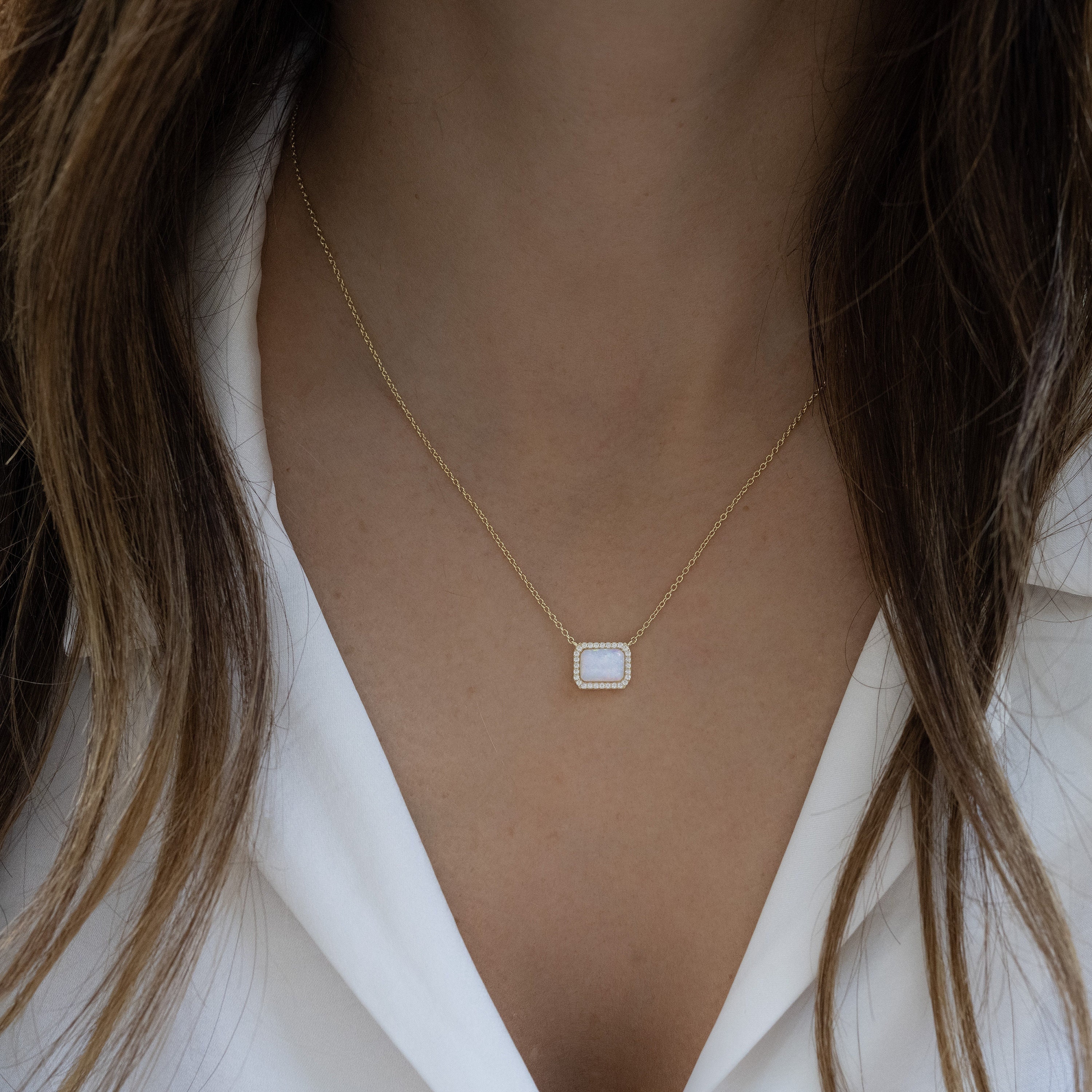 Opal Necklace, Dainty White Opal Necklace, Opal Jewelry, October Birthstone, Gift for Her, Minimalist Opal Necklace, Opal Pendant Necklace