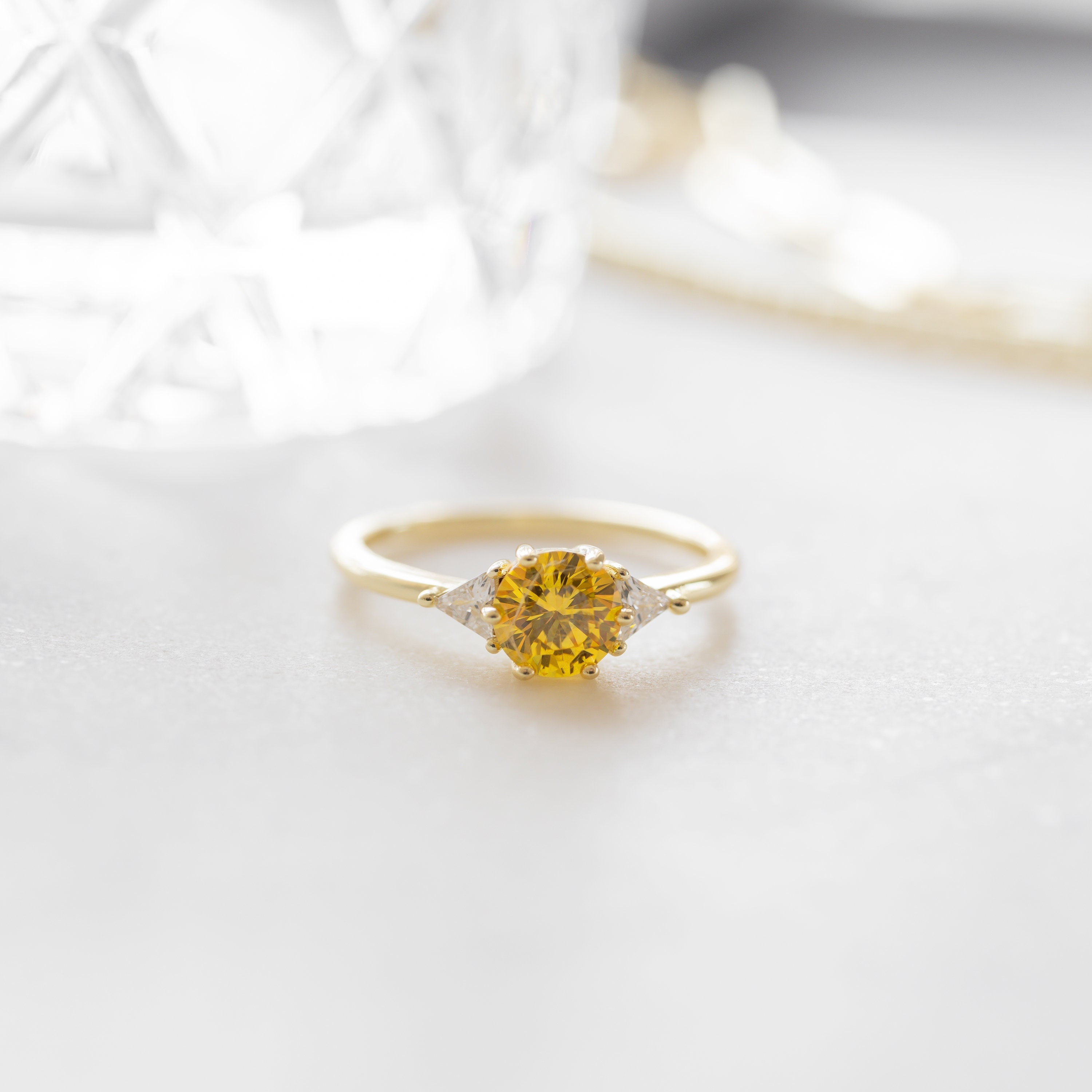 Canary Diamond Ring, Engagement Ring, Wedding Ring, Promise Ring, Three Stone Ring, Yellow Diamond Ring, Statement Ring, Gift for Her