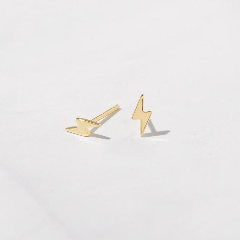 Lightning Bolt Stud Earrings Gold Bolt Earrings Dainty Stud Etsy