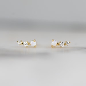 Opal Gold Studs, Opal Stud Earrings, White Opal Studs, Silver Studs, Opal Earrings, Tiny Gold Studs, Gold Stud Earrings, October Birthstone image 2