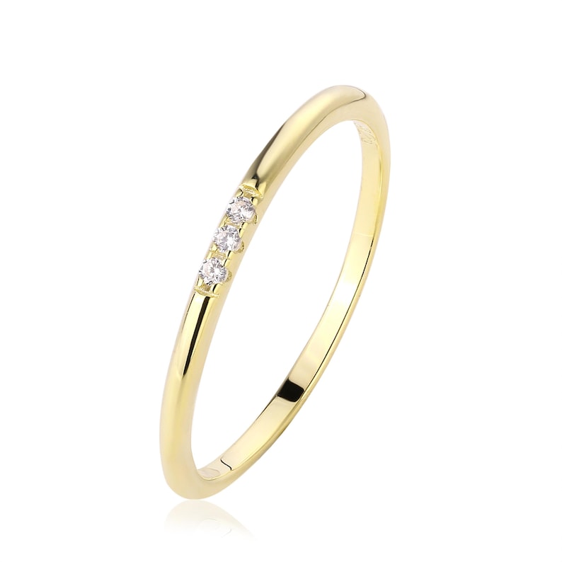 Dainty Ring, Gold Minimalist Ring, Stacking Ring, Simple Diamond Ring, Cubic Zirconia Sterling Silver Ring, Thin Ring, Gift for Her image 8