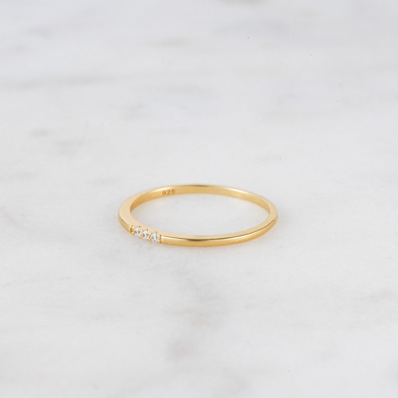 Dainty Ring, Gold Minimalist Ring, Stacking Ring, Simple Diamond Ring, Cubic Zirconia Sterling Silver Ring, Thin Ring, Gift for Her image 3