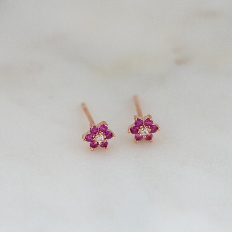 Ruby Studs, Ruby Stud Earrings, Small Stud Earrings, Dainty Studs, Stud Earrings, July Birthstone, Ruby Earrings, Tiny Studs, Gift for Her image 7
