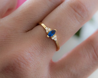 Sapphire Ring, Marquise Sapphire Ring, September Birthstone, Dainty Ring, Sterling Silver Ring, Gold Sapphire Ring, Gift for her, Minimalist