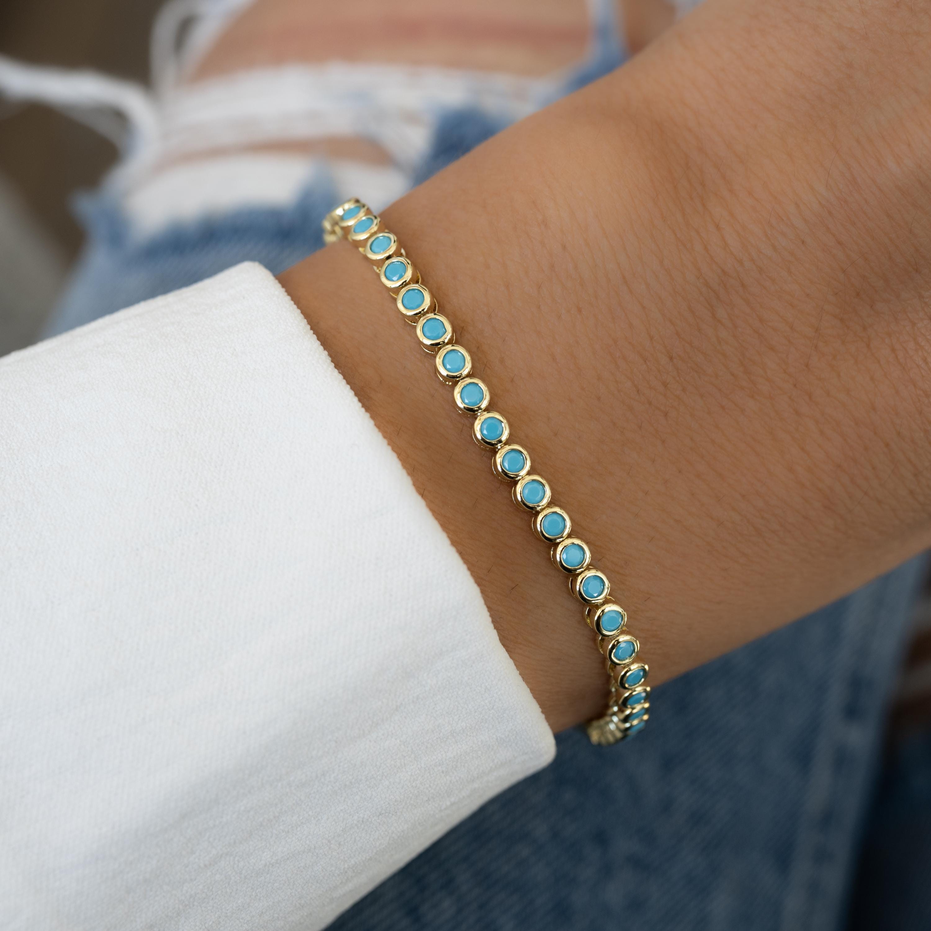 Turquoise Tennis Bracelet, Turquoise Jewelry, Gemstone Bracelet, Gift for Her, Gold Bracelet, Silver Bracelet, Turquoise Bracelet
