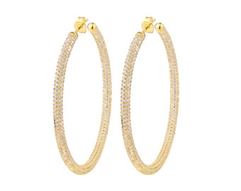 Large Diamond Hoop Earrings, Pave Hoop Earrings, Gold Diamond Hoops, Silver Diamond Hoop Earrings, Gold Hoops, Wedding Statement Earrings