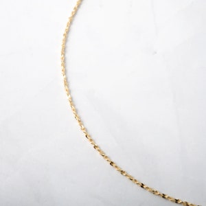 May include: A gold chain necklace with a delicate, twisted design.