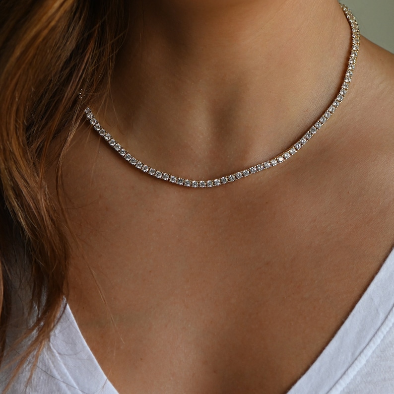 Tennis Necklace, Diamond Necklace, Bridal Jewelry, Wedding Necklace, Bridal Necklace, Gift for Her, Layering Necklace, CZ Tennis Necklace image 3