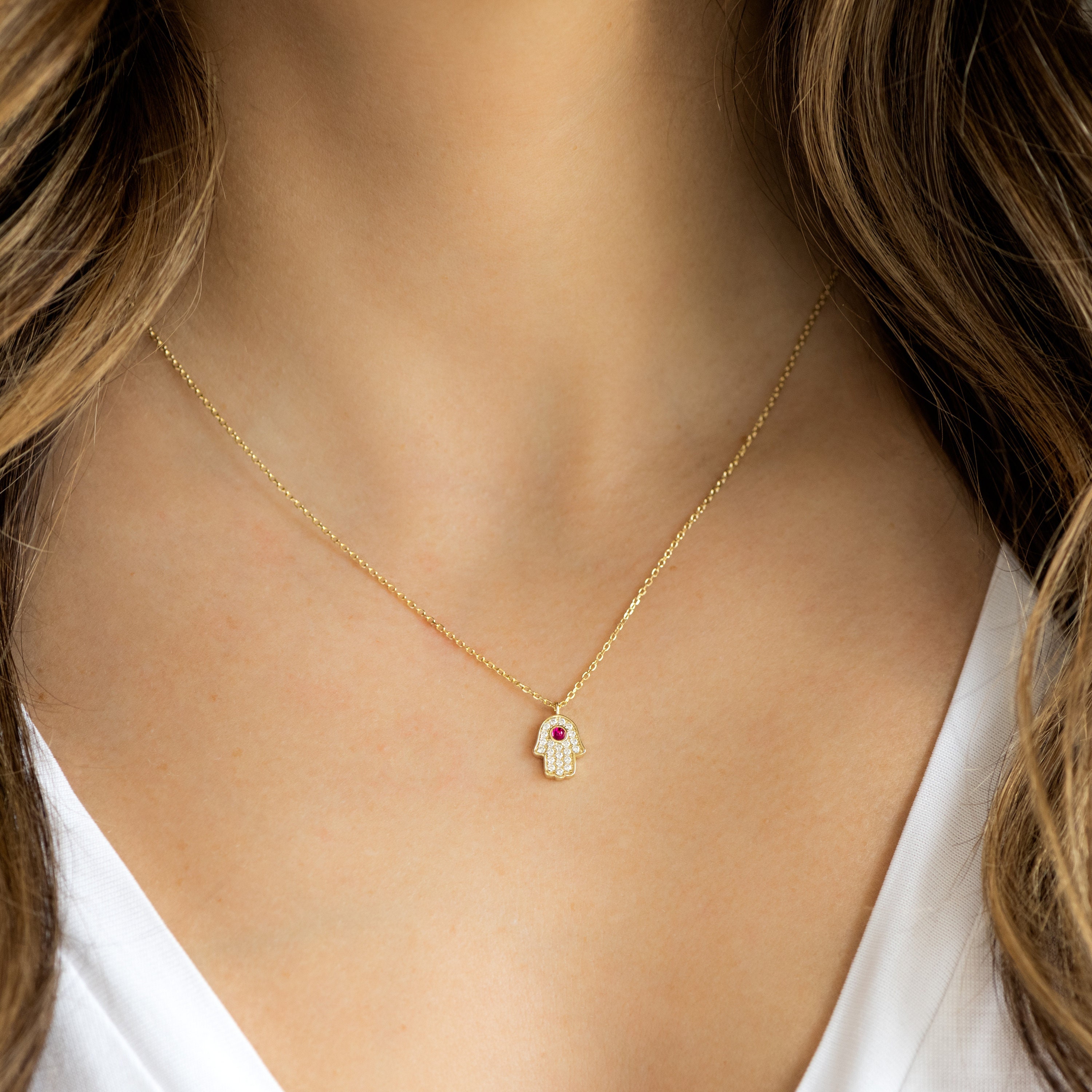 Hamsa Necklace Gold Hamsa Necklace Ruby 