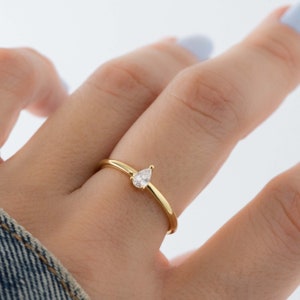 Pear Ring, Dainty Ring, Delicate Ring, Stacking Ring, Gold Ring, Sterling Silver Ring, Stackable Ring, Gift for Her, Minimalist Ring