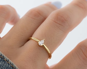 Pear Ring, Dainty Ring, Delicate Ring, Stacking Ring, Gold Ring, Sterling Silver Ring, Stackable Ring, Gift for Her, Minimalist Ring