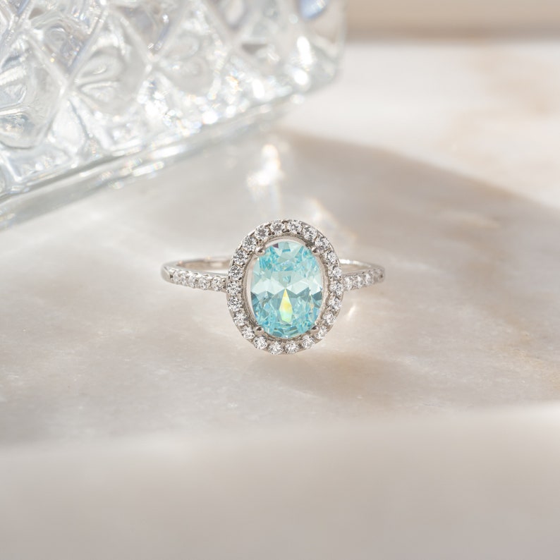 silver aquamarine march birthstone ring