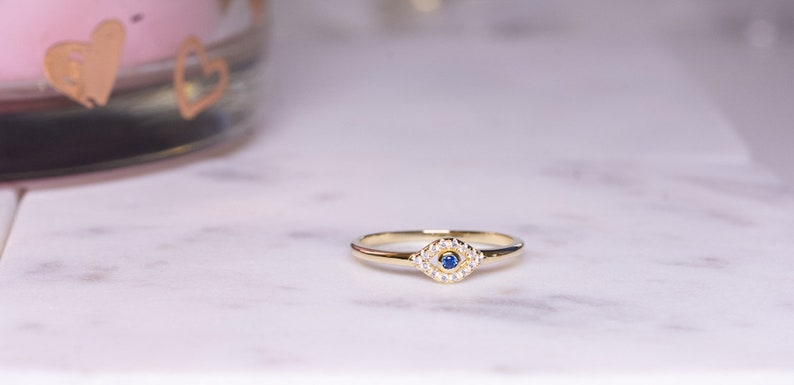 Dainty Evil Eye Stacking Ring, Gold Minimalist Ring, Simple Diamond Ring, Sterling Silver Ring, Thin Ring, Delicate Ring, Gift for her image 1