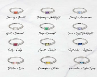 Silver Birthstone Ring, Baguette Ring, Stacking Ring, Dainty Ring, Mother's Day Gift, Personalized Rings, Gift for Her, Minimalist Ring