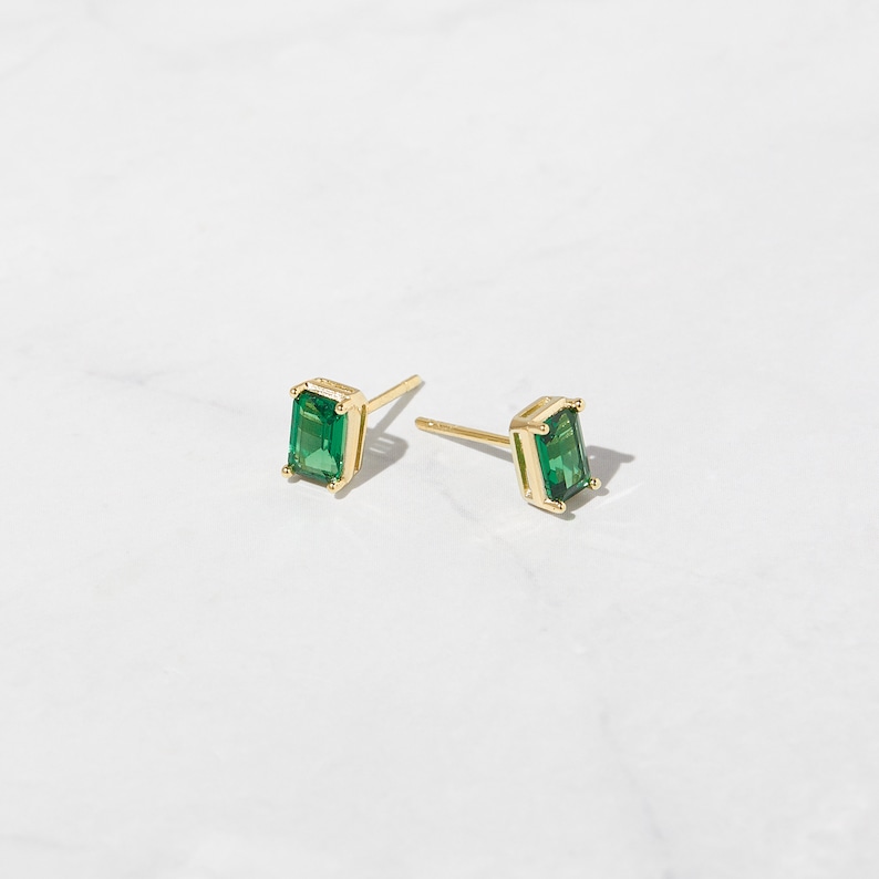 Emerald Earrings, Baguette Earrings, Green Earrings, Baguette Earrings, Gemstone Earrings, Stud Earrings, Emerald Jewelry, Gifts for Her image 3