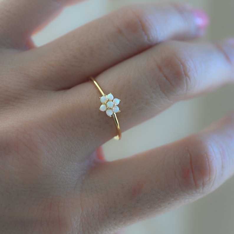 Dainty Opal Ring, Opal Stacking Ring, White Opal and CZ Ring, Gold Opal Ring, Sterling Silver Opal Ring, Delicate Opal Ring, Bridesmaid Gift image 3