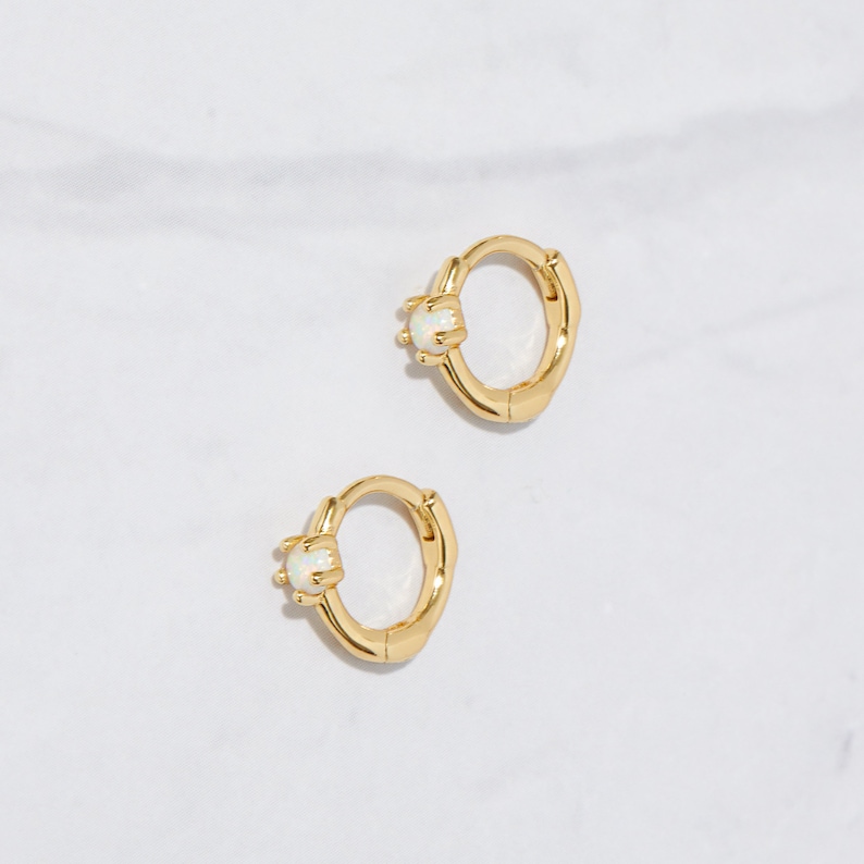 Opal Huggie Earrings, Small Gold Hoop Earrings, Opal Hoops, Gold Hoop Earrings, Gold Huggie Earrings, Silver Opal Hoop Earring, Opal Earring image 1