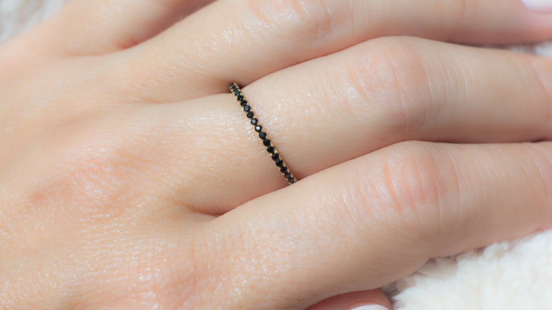 Dainty Black Diamond Stacking Eternity Ring Gold Minimalist Ring Simple Diamond Ring Silver Ring Gift for Her Delicate Ring Eternity Band image 7