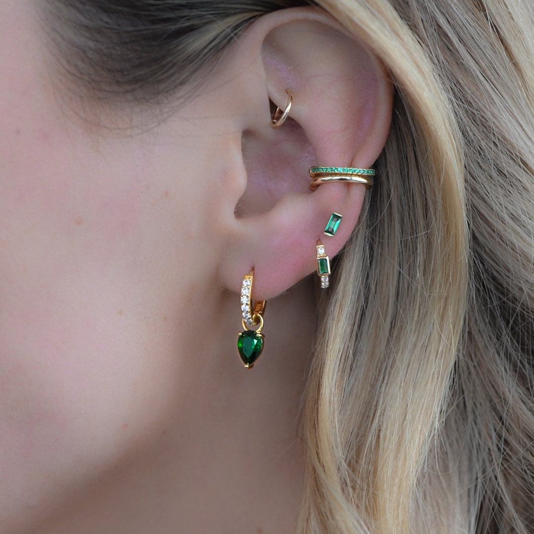 Emerald Ear Cuff Dainty Ear Cuff Minimalist Ear Cuff No Piercing Ear