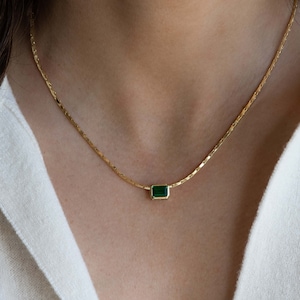 Emerald Necklace, Dainty Necklace, Layering Necklace, Minimalist Necklace, Pendant Necklace, Statement Necklace, Gift for Her May Birthstone