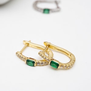 Emerald Earrings, Emerald Hoop Earrings, Emerald Huggies, Gift for Her, Emerald Jewelry, May Birthstone, Emerald Hoops, Small Emerald Hoops