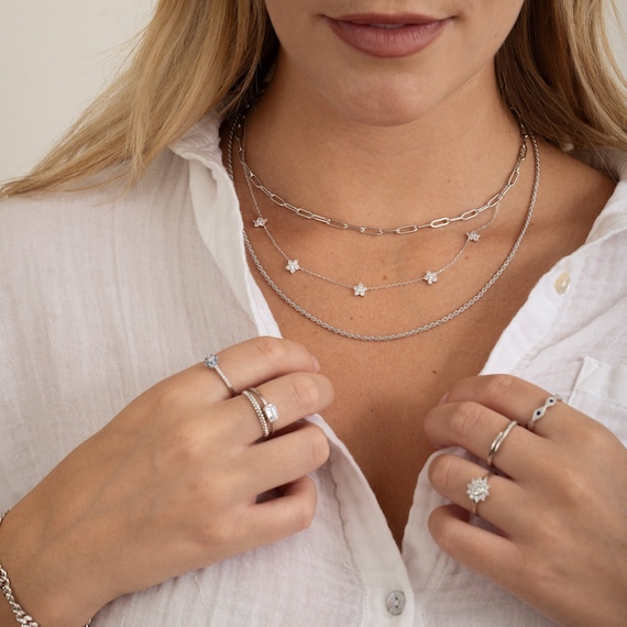 Diamond Necklace, Flower Necklace, Daisy Necklace, Layering Necklace, Dainty Necklace, April Birthstone, Gift for Her, Minimalist Necklace