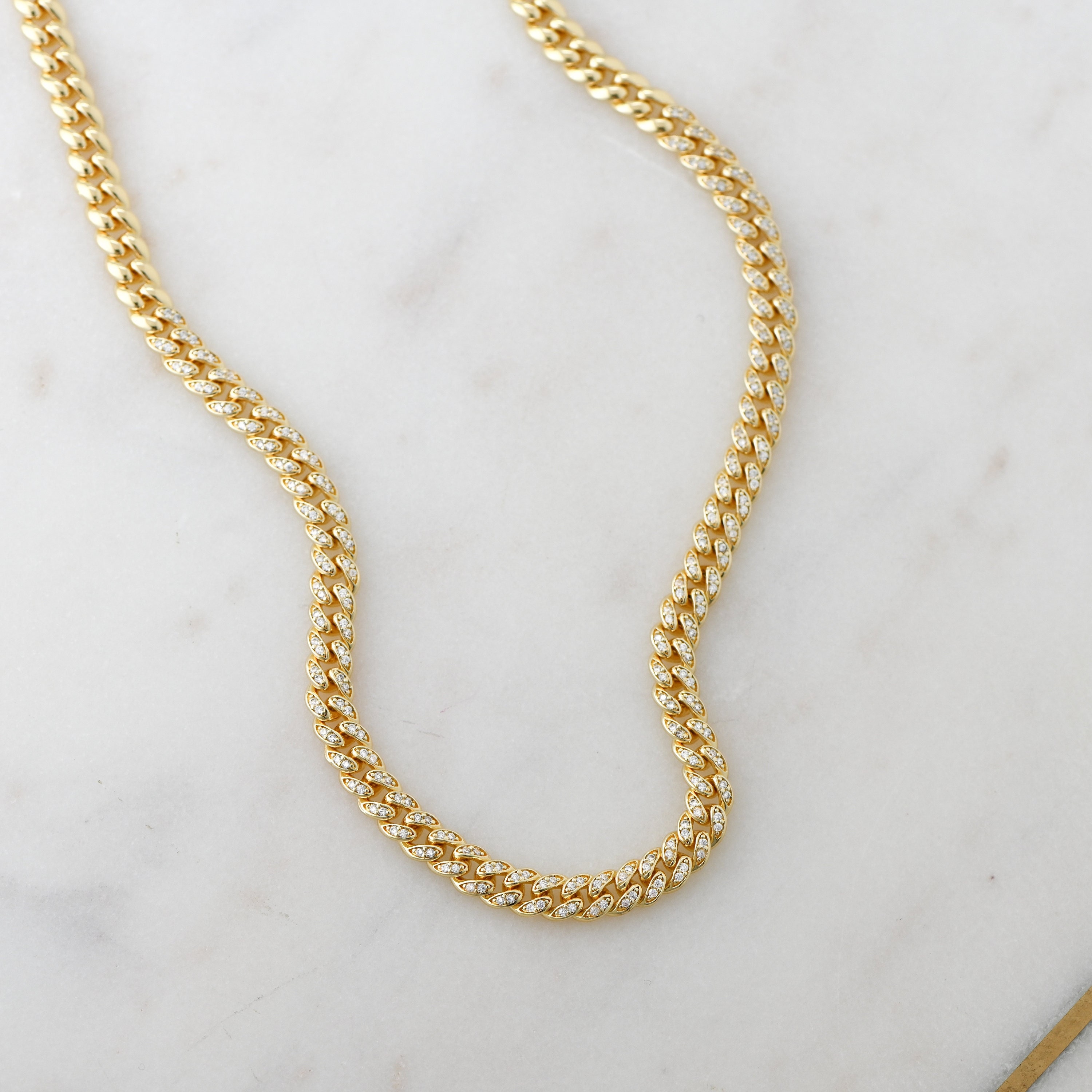 Pave Chain Necklace, Cuban Link 