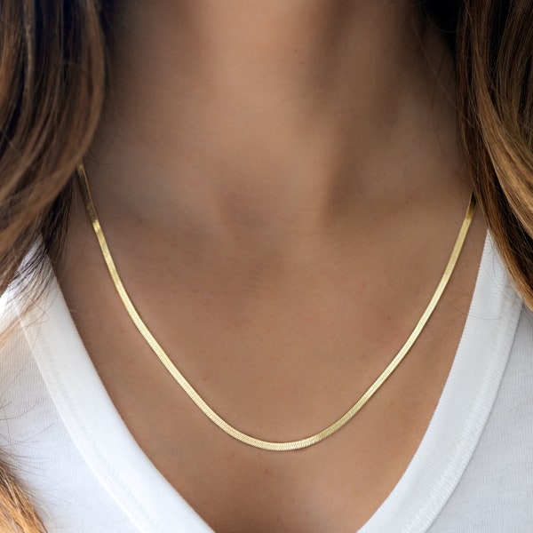Herringbone Necklace, Chain Necklace, Herringbone Chain Necklace, Gold Necklace, Silver Necklace, Minimalist Necklace, Layering Necklace