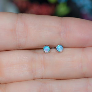 Gold Opal Stud Earrings Small Studs Dainty Studs Minimalist Earrings Opal Studs Blue Opal Earrings Gift for Her October Birthstone image 5