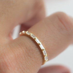 Dainty Baguette Stacking Ring, Gold Minimalist Ring, CZ Ring, Simple Diamond Ring, Silver Ring, Thin Ring, Gift for Her, Delicate Ring image 1