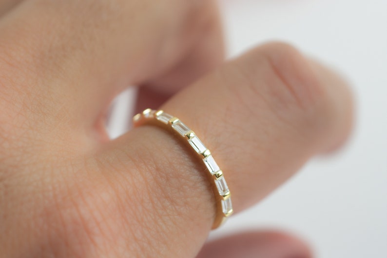 Dainty Baguette Stacking Ring, Gold Minimalist Ring, CZ Ring, Simple Diamond Ring, Silver Ring, Thin Ring, Gift for Her, Delicate Ring image 1