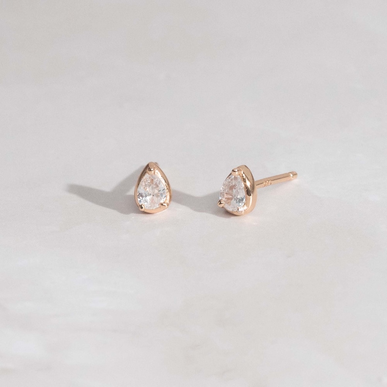 Pear Stud Earrings, Tear Drop Studs, Tiny Stud Earrings, Minimalist Earrings, Stud Earrings Dainty Earrings Gold Stud Earrings Tiny Earrings image 3