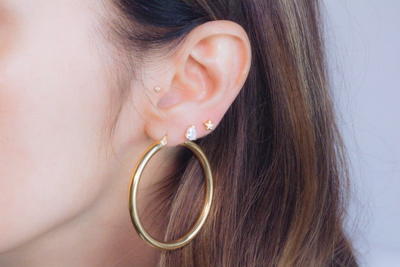 50mm Gold Hoop Earrings Large Hoop Earrings Tube Hoop
