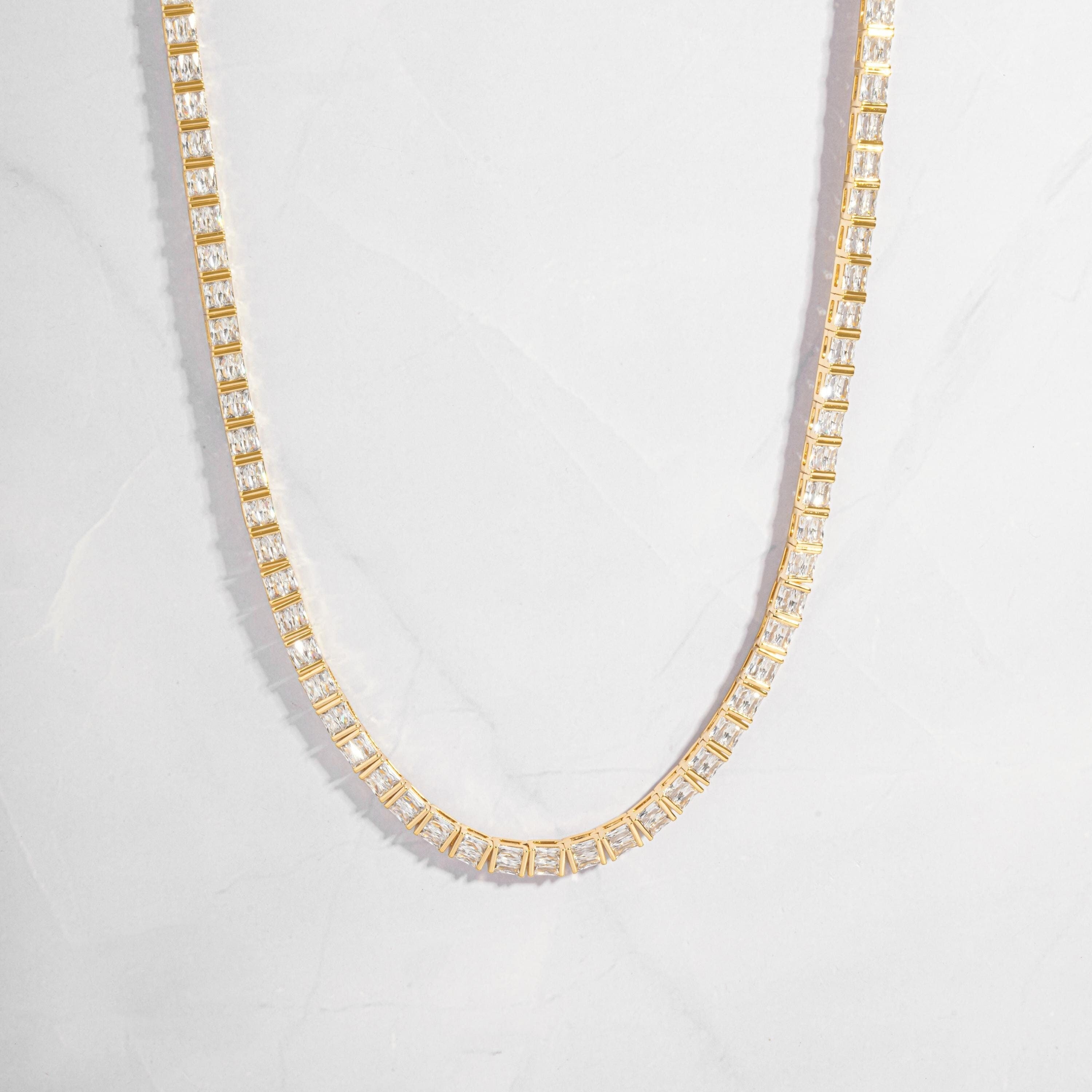 【Glitter】Baguette Tennis Chain Necklace Baguette Tennis Necklace by Sami Jewels, Gold Necklace, Silver