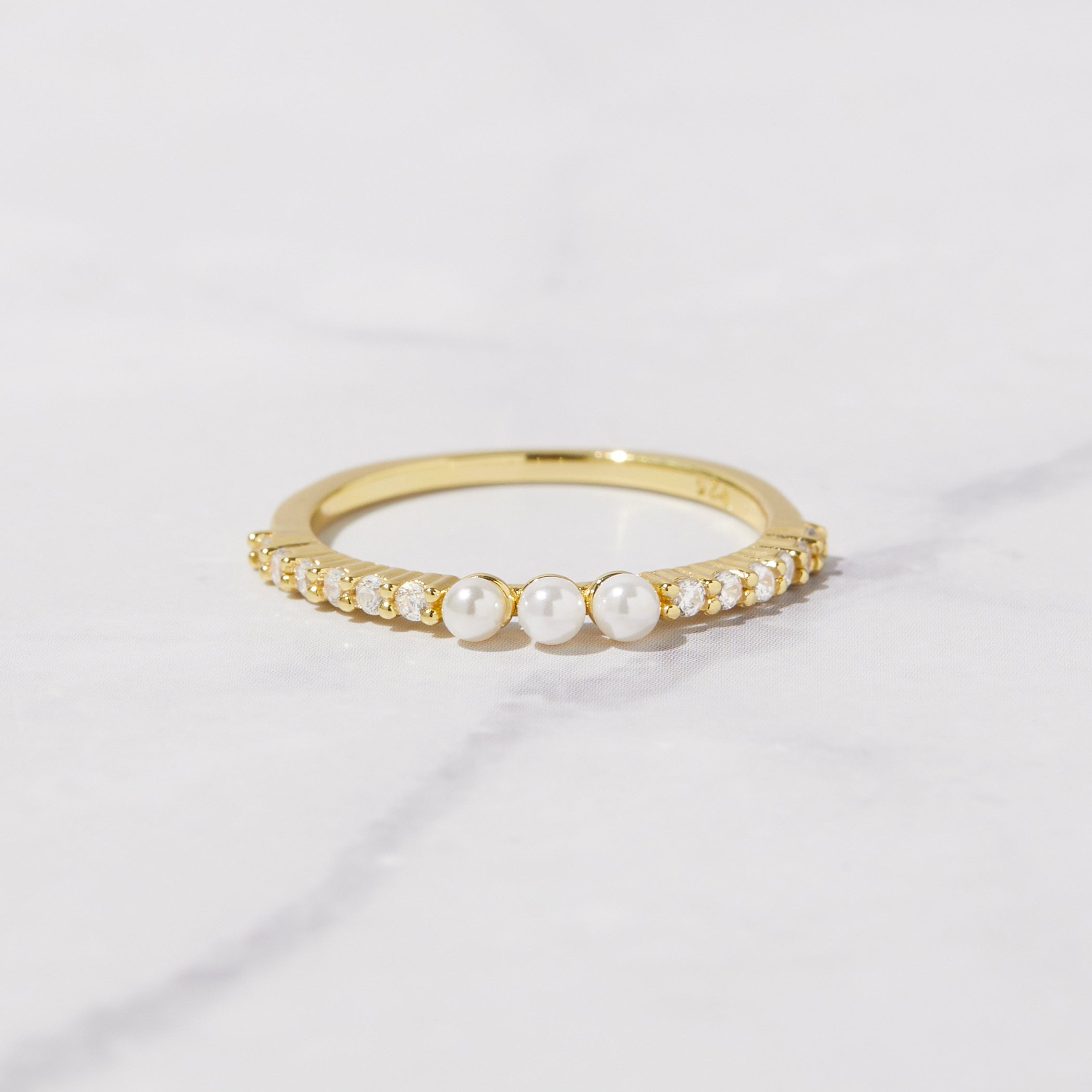 Freshwater Pearl Ring For Women - 316L Stainless Steel Gold Stacking Ring, Minimalist Wedding Jewelry Gift 1 thumbnail image
