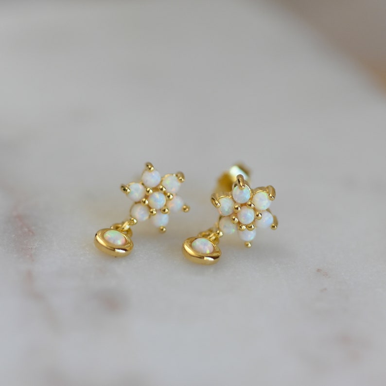 Opal Drop Earrings, Opal Stud Earrings, Opal Jewelry, Opal Dangle Earrings, Opal Studs White Opal Earrings, October Birthstone Opal Earrings image 5