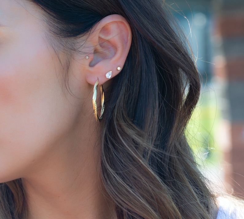 Simple Gold Stud Earrings Minimalist Tear Drop Studs Dainty Earrings Cubic Zirconia Diamond Earrings CZ Earrings CZ Studs Bridal Earrings image 2