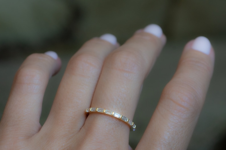 Dainty Baguette Stacking Ring, Gold Minimalist Ring, CZ Ring, Simple Diamond Ring, Silver Ring, Thin Ring, Gift for Her, Delicate Ring image 7