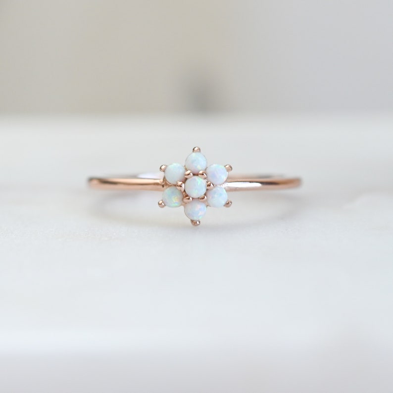 Dainty Opal Ring, Opal Stacking Ring, White Opal and CZ Ring, Gold Opal Ring, Sterling Silver Opal Ring, Delicate Opal Ring, Bridesmaid Gift image 8