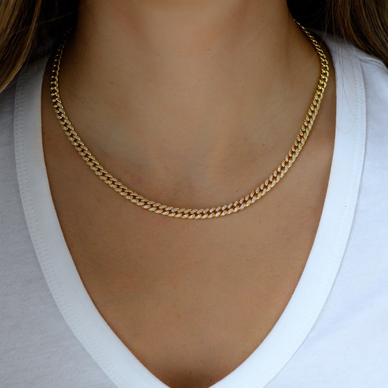 Pave Chain Necklace, Cuban Link Necklace, Pave Cuban Link, Curb Chain Necklace, Gold Chain Necklace, Gold Necklace, Gift for Her, Necklace image 2