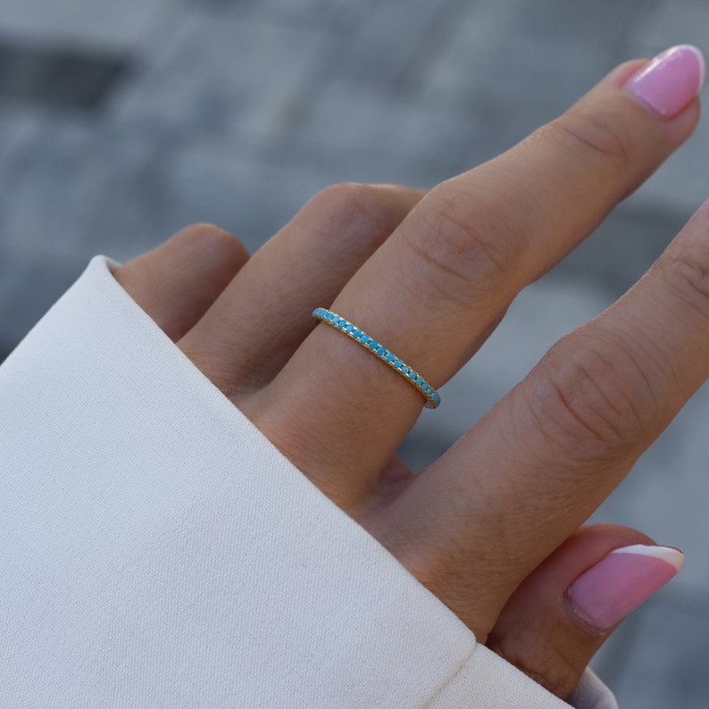 Turquoise Eternity Ring, Turquoise Ring, Dainty Ring, Turquoise Jewelry, Dainty Ring, Stacking Ring, Everyday Ring, Gift for Her image 2