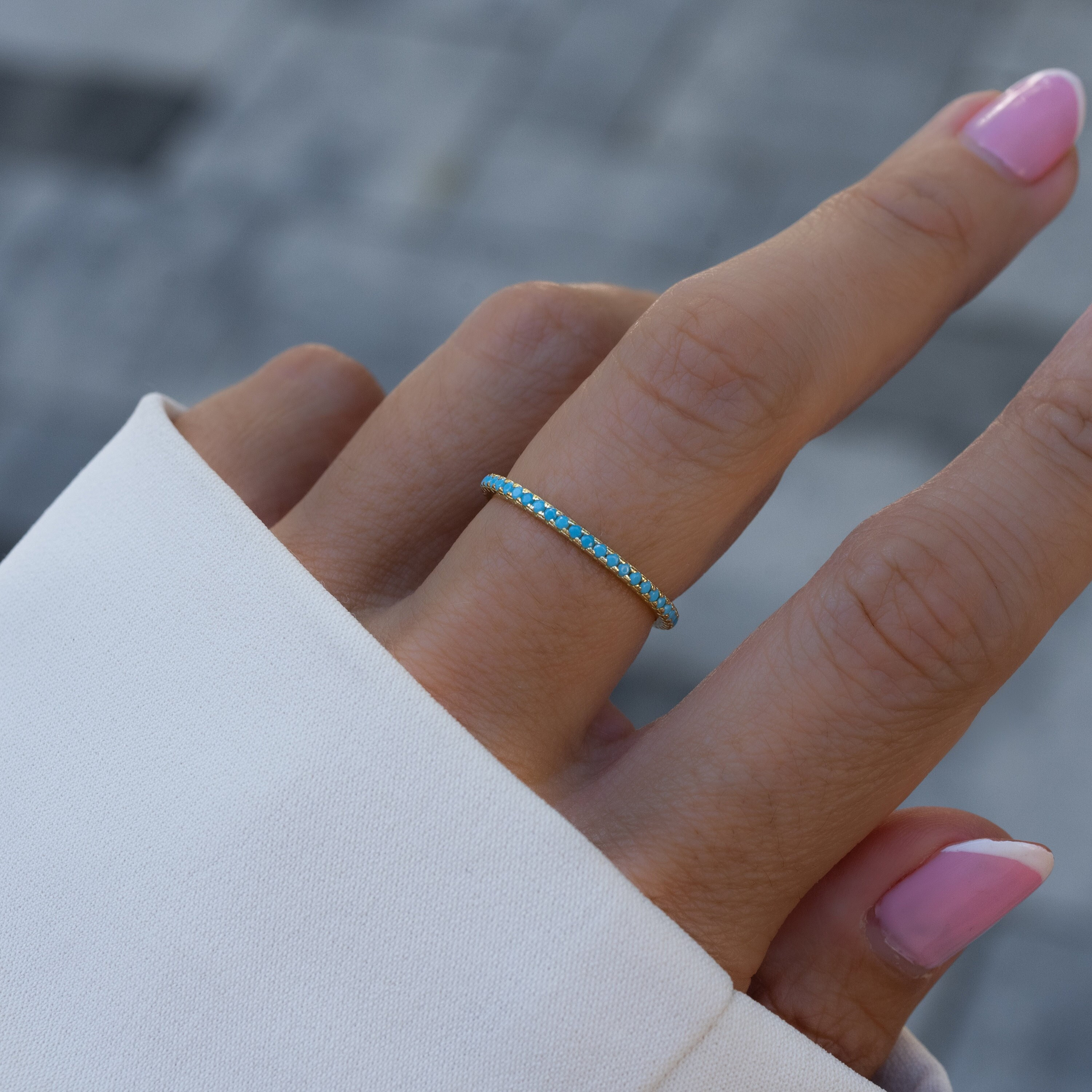 Turquoise Eternity Ring, Turquoise Ring, Dainty Ring, Turquoise Jewelry, Dainty Ring, Stacking Ring, Everyday Ring, Gift for Her