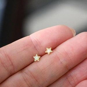 Opal Earrings, Tiny Opal Stud Earrings, Star Earrings, Small Stud Earrings, Minimalist Earrings,  Gift for Her, Star Studs, Celestial Studs