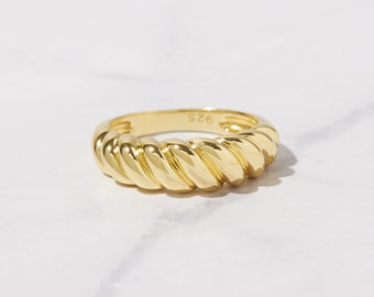 Croissant Ring, Gold Croissant Ring, Twist Ring, Signet Ring, Chunky Ring, Dome Ring, Minimalist Ring, Twisted Ring, Rope Ring, Gift for Her