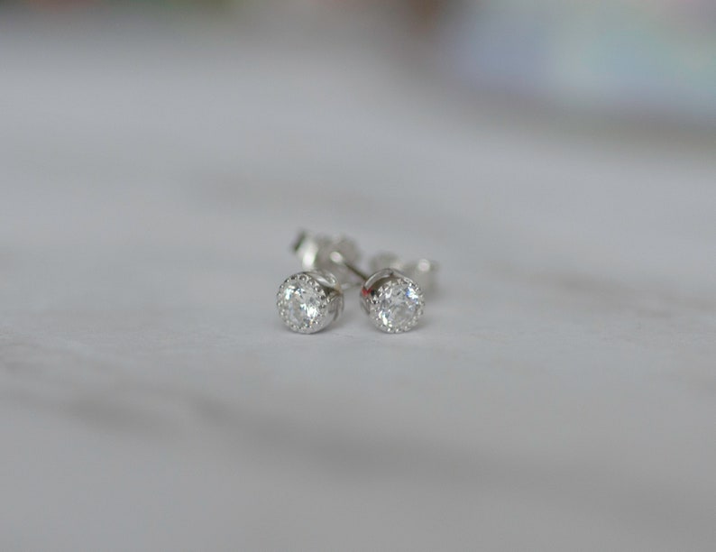 Tiny Diamond Stud Earrings, 3mm CZ Studs, Dainty Stud Earrings, Small Stud Earrings, Cartilage Piercing Stud Earrings, Minimalist Earrings image 7