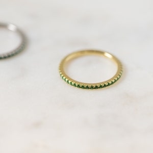 Dainty Emerald Stacking Eternity Ring Gold Minimalist Ring Emerald Ring Simple Ring Silver Ring Gift for Her Delicate Ring Eternity Band image 6