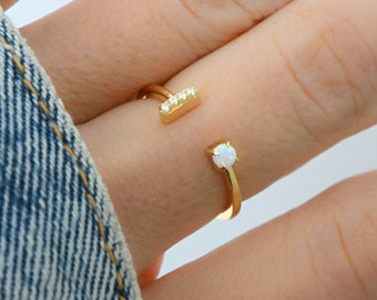 Opal-Manschettenring, zierlicher Opalring, Opal-Stacking-Ring, verstellbarer Ring, Gold-Opalring, Sterlingsilber-Opalring, zarter Opalring, Geschenk